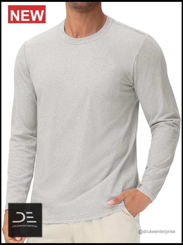 Men's Long Sleeve Cotton Crew Neck Moisture Wicking Tee Shirt Casual Basic